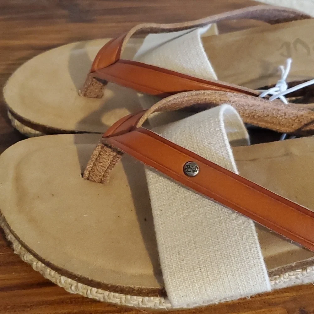 Mad love Womens Leather & Textile Thong Wedge Slide Neutral boho New! Sz.7